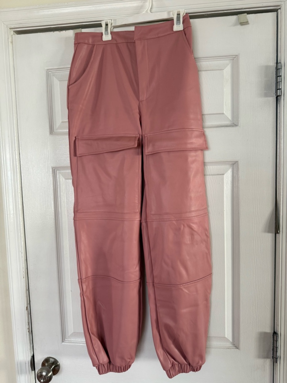 Missguided + Rose Pink Faux Leather Cargo Joggers